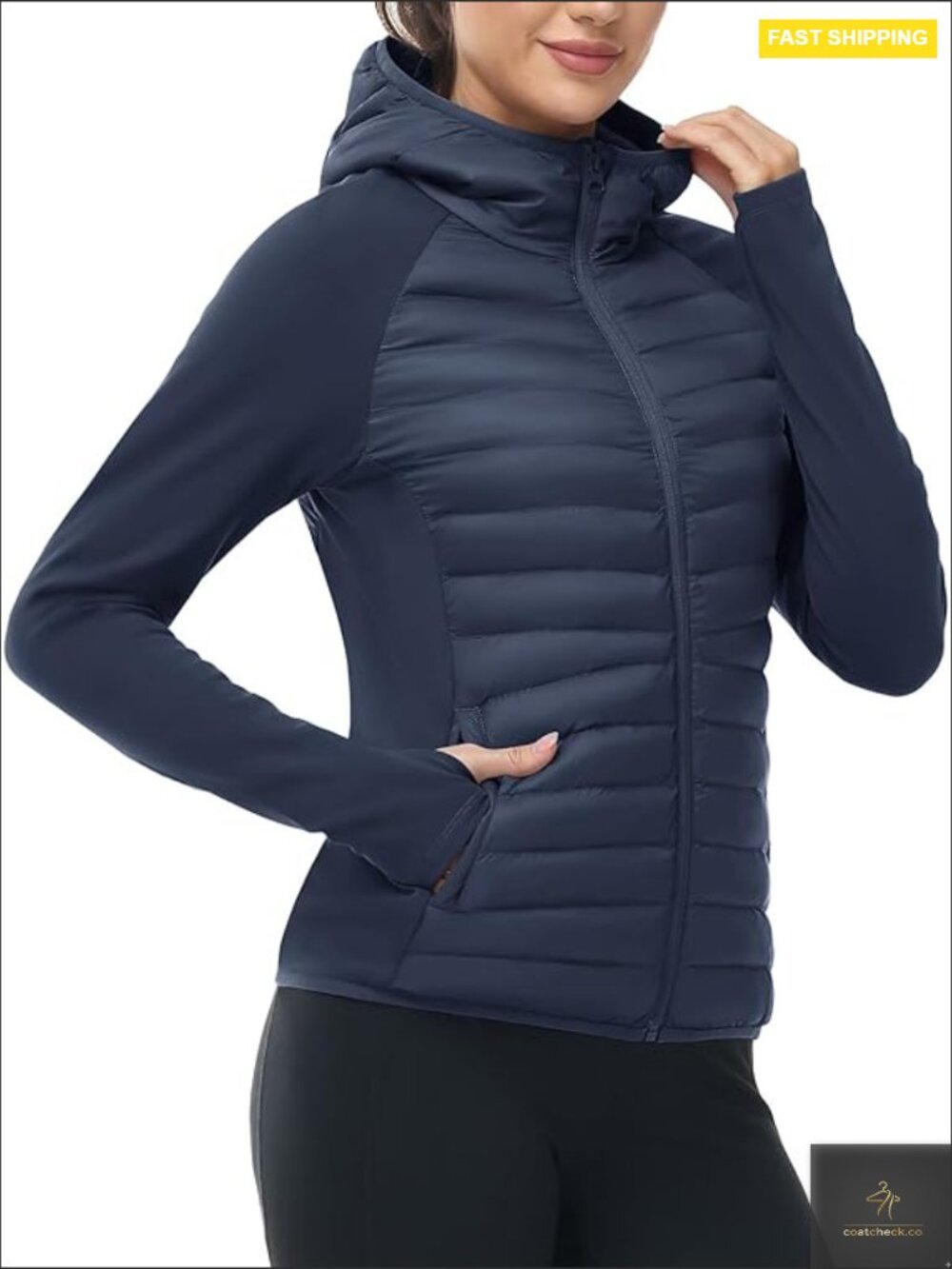 Running Winter Jacket with Hood Lightweight Insulated Water Resistant Puffer